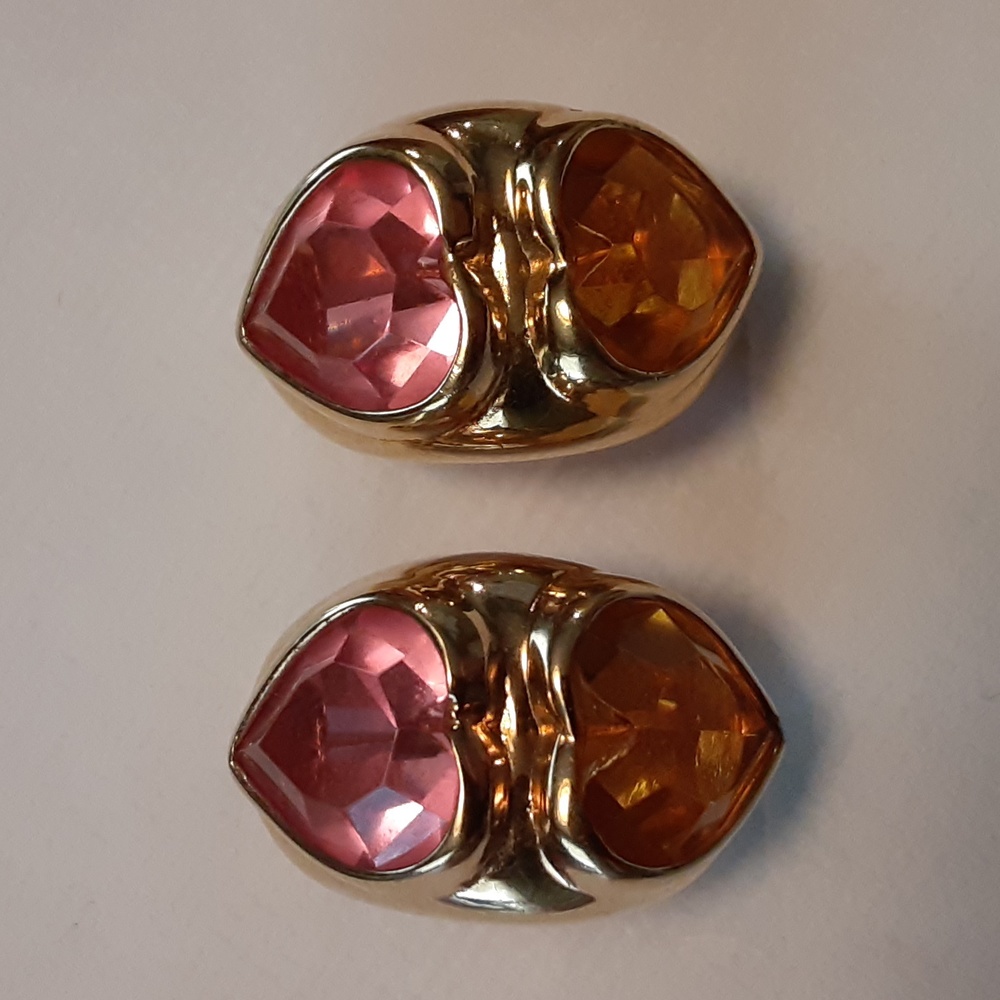 Gold Tone Clip Earrings Gemstones